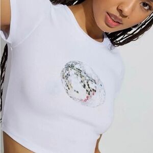 Garage White Disco Ball Crop Top